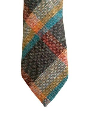 Vintage Men’s Pure New Wool Tie in Blue Rust & Brown Woven & Made in Scotland